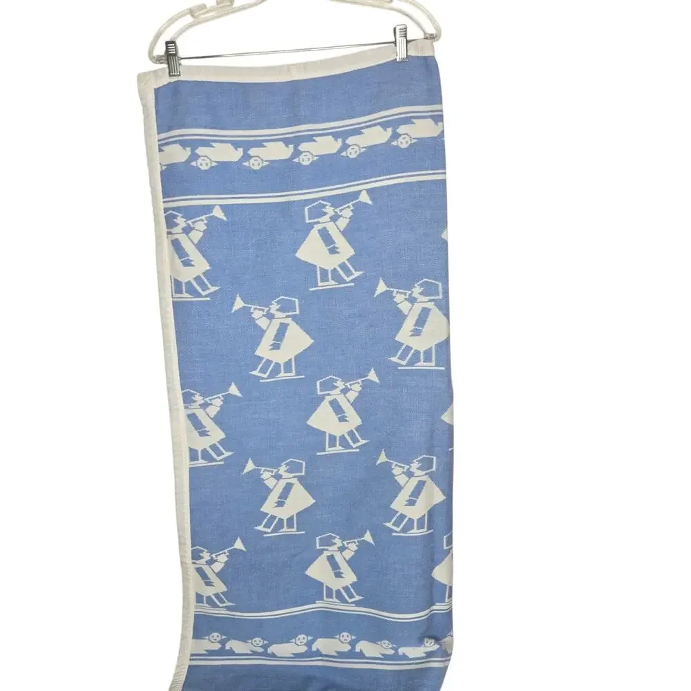 Vintage Baby Blanket Crib Reversible Woven Sheep Border Horn Blowers 42